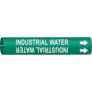 "Industrial Water" Pipe Marker - Plastic, White on Green, 2-1/2" - 3-7/8", 2", 2", 1-1/4", English, Snap-On