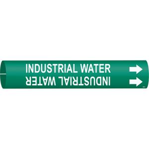 "Industrial Water" Pipe Marker - Plastic, White on Green, 4" - 6", 2-13/16", 2-13/16", 1-1/4", English, Snap-On