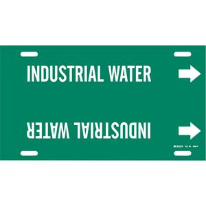 "Industrial Water" Pipe Marker - Plastic, White on Green, 6" - 7-7/8", 8", 16", 1-1/4", English, Strap-On
