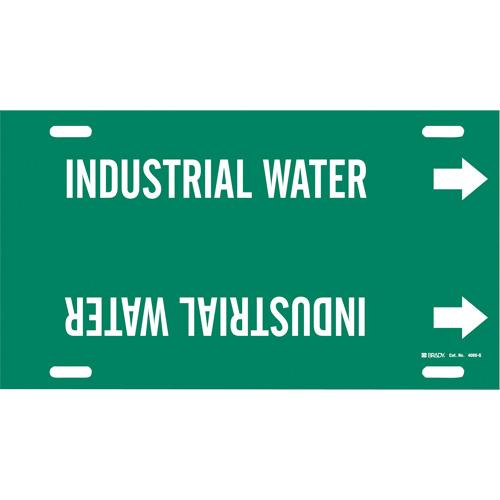 "Industrial Water" Pipe Marker - Plastic, White on Green, 8" - 9-7/8", 10", 24", 2-1/2", English, Strap-On