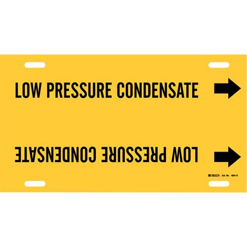 "Low Pressure Condensate" Pipe Marker - Plastic, Black on Yellow, 8" - 9-7/8", 10", 24", 2-1/2", English, Strap-On