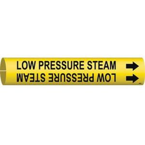 "Low Pressure Steam" Pipe Marker - Plastic, Black on Yellow, 3/4" - 1-3/8", 13/16", 13/16", 1/2", English, Snap-On
