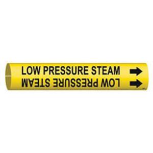"Low Pressure Steam" Pipe Marker - Plastic, Black on Yellow, 2-1/2" - 3-7/8", 2", 2", 1-1/4", English, Snap-On