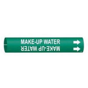 "Make-Up Water" Pipe Marker - Plastic, White on Green, 3/4" - 1-3/8", 13/16", 13/16", 1/2", English, Snap-On