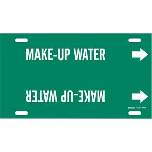 "Make-Up Water" Pipe Marker - Plastic, White on Green, 6" - 7-7/8", 8", 16", 1-1/4", English, Strap-On