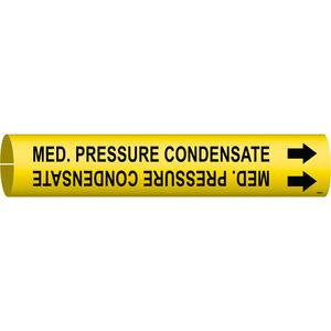 "Med. Pressure Condensate" Pipe Marker - Plastic, Black on Yellow, 3/4" - 1-3/8", 13/16", 13/16", 1/2", English, Snap-On