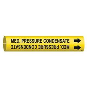 "Med. Pressure Condensate" Pipe Marker - Plastic, Black on Yellow, 1-1/2" - 2-3/8", 7/8", 7/8", 3/4", English, Snap-On