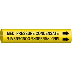 "Med. Pressure Condensate" Pipe Marker - Plastic, Black on Yellow, 2-1/2" - 3-7/8", 2", 2", 1-1/4", English, Snap-On