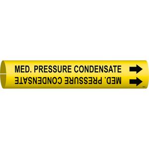 "Med. Pressure Condensate" Pipe Marker - Plastic, Black on Yellow, 4" - 6", 2-13/16", 2-13/16", 1-1/4", English, Snap-On