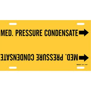 "Med. Pressure Condensate" Pipe Marker - Plastic, Black on Yellow, 6" - 7-7/8", 8", 16", 1-1/4", English, Strap-On