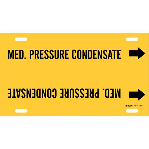 "Med. Pressure Condensate" Pipe Marker - Plastic, Black on Yellow, 8" - 9-7/8", 10", 24", 2-1/2", English, Strap-On