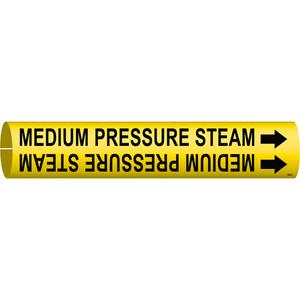 "Medium Pressure Steam" Pipe Marker - Plastic, Black on Yellow, 3/4" - 1-3/8", 13/16", 13/16", 1/2", English, Snap-On