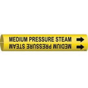 "Medium Pressure Steam" Pipe Marker - Plastic, Black on Yellow, 1-1/2" - 2-3/8", 7/8", 7/8", 3/4", English, Snap-On