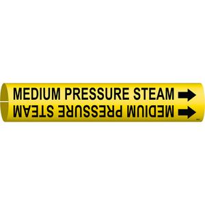 "Medium Pressure Steam" Pipe Marker - Plastic, Black on Yellow, 4" - 6", 2-13/16", 2-13/16", 1-1/4", English, Snap-On