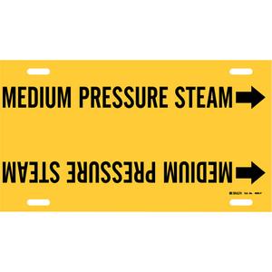 "Medium Pressure Steam" Pipe Marker - Plastic, Black on Yellow, 6" - 7-7/8", 8", 16", 1-1/4", English, Strap-On