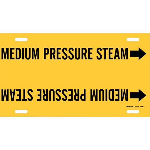 "Medium Pressure Steam" Pipe Marker - Plastic, Black on Yellow, 6" - 7-7/8", 8", 16", 1-1/4", English, Strap-On