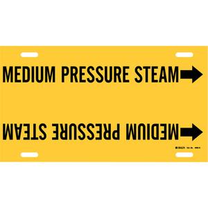 "Medium Pressure Steam" Pipe Marker - Plastic, Black on Yellow, 8" - 9-7/8", 10", 24", 2-1/2", English, Strap-On