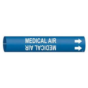 "Medical Air" Pipe Marker - Plastic, White on Blue, 3/4" - 1-3/8", 13/16", 13/16", 1/2", English, Snap-On