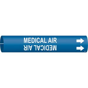 "Medical Air" Pipe Marker - Plastic, White on Blue, 1-1/2" - 2-3/8", 7/8", 7/8", 3/4", English, Snap-On