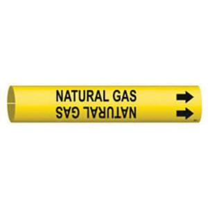 "Natural Gas" Pipe Marker - Plastic, Black on Yellow, 2-1/2" - 3-7/8", 2", 2", 1-1/4", English, Snap-On