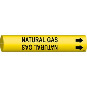 "Natural Gas" Pipe Marker - Plastic, Black on Yellow, 4" - 6", 2-13/16", 2-13/16", 1-1/4", English, Snap-On