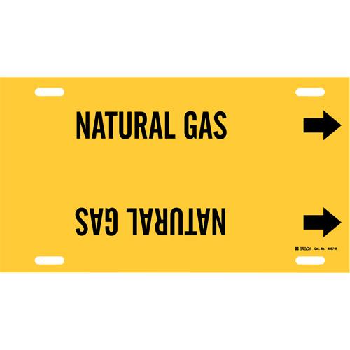 "Natural Gas" Pipe Marker - Plastic, Black on Yellow, 10" - 15", 10", 32", 3-1/2", English, Strap-On