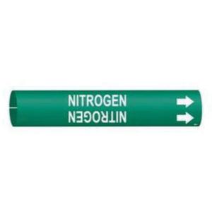 "Nitrogen" Pipe Marker - Plastic, White on Green, 2-1/2" - 3-7/8", 2", 2", 1-1/4", English, Snap-On