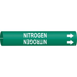 "Nitrogen" Pipe Marker - Plastic, White on Green, 4" - 6", 2-13/16", 2-13/16", 1-1/4", English, Snap-On