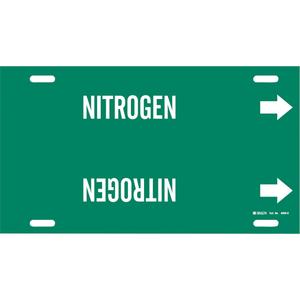 "Nitrogen" Pipe Marker - Plastic, White on Green, 8" - 9-7/8", 10", 24", 2-1/2", English, Strap-On