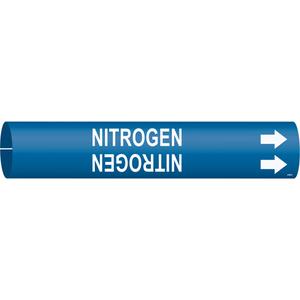 "Nitrogen" Pipe Marker - Plastic, White on Blue, 2-1/2" - 3-7/8", 2", 2", 1-1/4", English, Snap-On