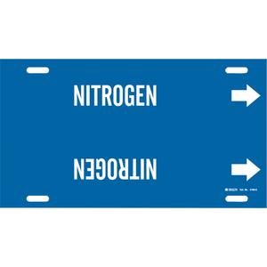 "Nitrogen" Pipe Marker - Plastic, White on Blue, 8" - 9-7/8", 10", 24", 2-1/2", English, Strap-On