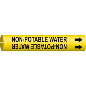 "Non-Potable Water" Pipe Marker - Plastic, Black on Yellow, 4" - 6", 2-13/16", 2-13/16", 1-1/4", English, Snap-On