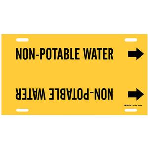 "Non-Potable Water" Pipe Marker - Plastic, Black on Yellow, 10" - 15", 10", 32", 3-1/2", English, Strap-On