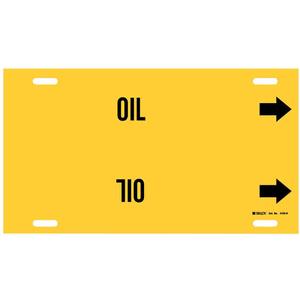 "Oil" Pipe Marker - Plastic, Black on Yellow, 10" - 15", 10", 32", 3-1/2", English, Strap-On