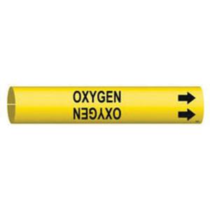 "Oxygen" Pipe Marker - Plastic, Black on Yellow, 1-1/2" - 2-3/8", 7/8", 7/8", 3/4", English, Snap-On