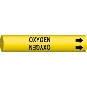 "Oxygen" Pipe Marker - Plastic, Black on Yellow, 2-1/2" - 3-7/8", 2", 2", 1-1/4", English, Snap-On