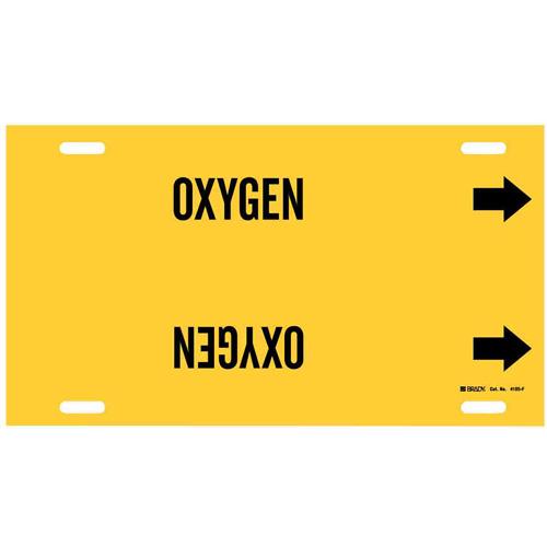 "Oxygen" Pipe Marker - Plastic, Black on Yellow, 6" - 7-7/8", 8", 16", 1-1/4", English, Strap-On