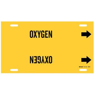 "Oxygen" Pipe Marker - Plastic, Black on Yellow, 8" - 9-7/8", 10", 24", 2-1/2", English, Strap-On