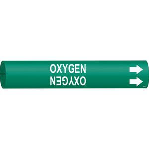 "Oxygen" Pipe Marker - Plastic, White on Green, 1-1/2" - 2-3/8", 7/8", 7/8", 3/4", English, Snap-On