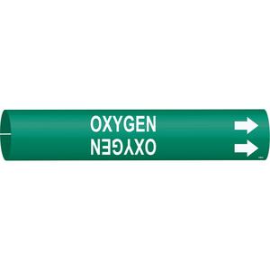 "Oxygen" Pipe Marker - Plastic, White on Green, 4" - 6", 2-13/16", 2-13/16", 1-1/4", English, Snap-On