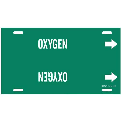 "Oxygen" Pipe Marker - Plastic, White on Green, 6" - 7-7/8", 8", 16", 1-1/4", English, Strap-On