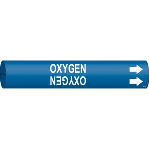 "Oxygen" Pipe Marker - Plastic, White on Blue, 1-1/2" - 2-3/8", 7/8", 7/8", 3/4", English, Snap-On