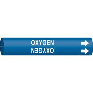 "Oxygen" Pipe Marker - Plastic, White on Blue, 2-1/2" - 3-7/8", 2", 2", 1-1/4", English, Snap-On