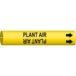 "Plant Air" Pipe Marker - Plastic, Black on Yellow, 1-1/2" - 2-3/8", 7/8", 7/8", 3/4", English, Snap-On