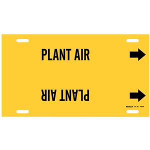 "Plant Air" Pipe Marker - Plastic, Black on Yellow, 10" - 15", 10", 32", 3-1/2", English, Strap-On