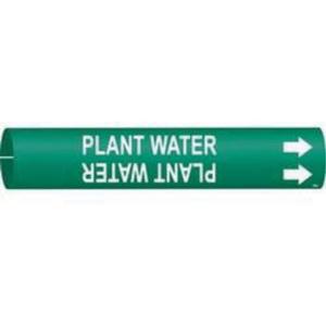 "Plant Water" Pipe Marker - Plastic, White on Green, 3/4" - 1-3/8", 13/16", 13/16", 1/2", English, Snap-On