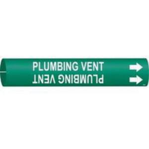 "Plumbing Vent" Pipe Marker - Plastic, White on Green, 3/4" - 1-3/8", 13/16", 13/16", 1/2", English, Snap-On