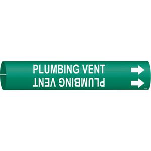 "Plumbing Vent" Pipe Marker - Plastic, White on Green, 1-1/2" - 2-3/8", 7/8", 7/8", 3/4", English, Snap-On