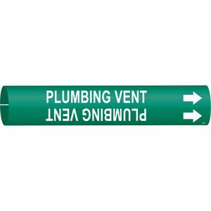 "Plumbing Vent" Pipe Marker - Plastic, White on Green, 2-1/2" - 3-7/8", 2", 2", 1-1/4", English, Snap-On