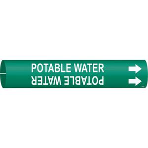 "Potable Water" Pipe Marker - Plastic, White on Green, 4" - 6", 2-13/16", 2-13/16", 1-1/4", English, Snap-On